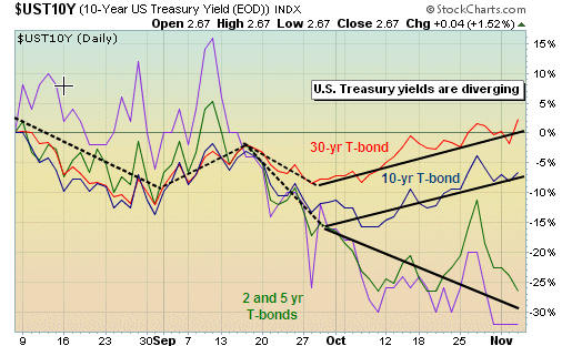 U.S. Treasury yields diverge in anticipation of Fed QE2